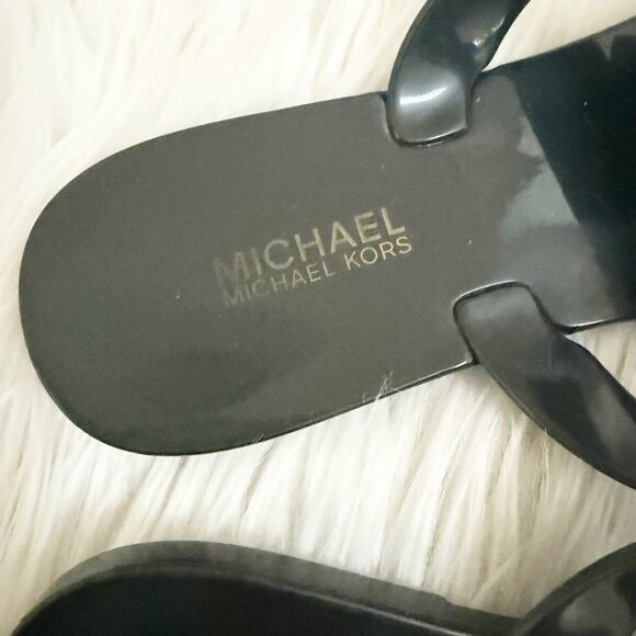MICHAEL KORS | Kayden Black Gold Jelly Plastic Sandals Thongs Flip Flops | 6 - Picture 4 of 6